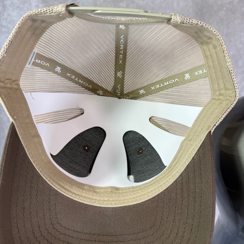 Vortex Optics Trucker Hat Men OSFM Brown Tan Solid Mesh Back Leather Logo Patch - Picture 6 of 7